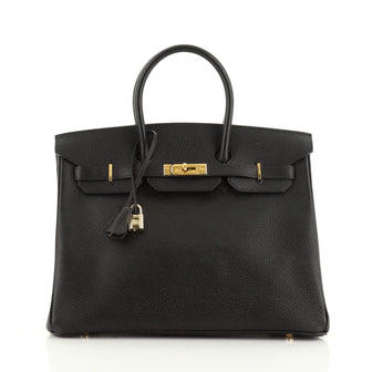Hermes Birkin Handbag Black Ardennes with Gold Hardware 35