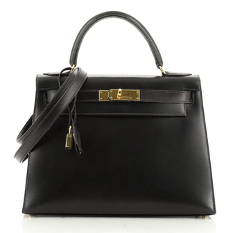 Hermes Kelly Handbag Black Box Calf with Gold Hardware 28