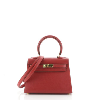 Hermes Kelly Handbag Red Courchevel with Gold Hardware 20