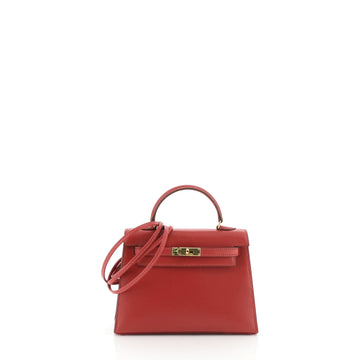 Hermes Kelly Handbag Red Box Calf with Gold Hardware Micro