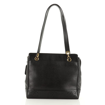 Chanel Vintage Stitched CC Shoulder Bag Caviar Small