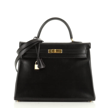 Hermes Kelly Handbag Black Box Calf with Gold Hardware 35