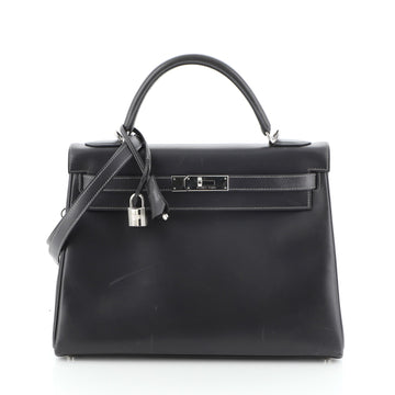 Hermes Kelly Handbag Grey Box Calf with Palladium Hardware 32