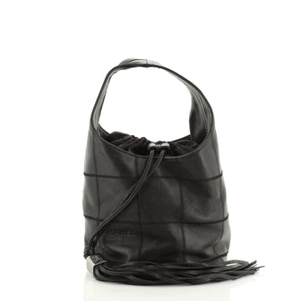 Square Stitch Tassel Hobo Quilted Leather Small