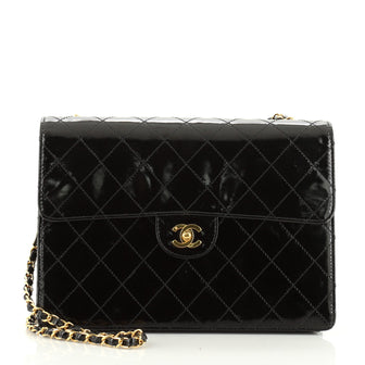 Chanel Vintage Classic Single Flap Bag Quilted Patent Jumbo