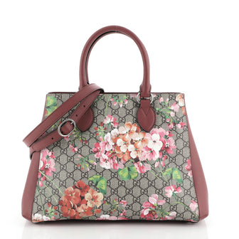 Convertible Shopping Tote Blooms Print GG Coated Canvas Large