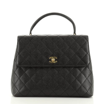Chanel Vintage Classic Top Handle Flap Bag Quilted Caviar Jumbo