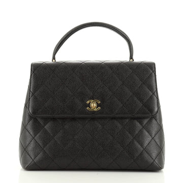 Chanel Vintage Classic Top Handle Flap Bag Quilted Caviar Jumbo