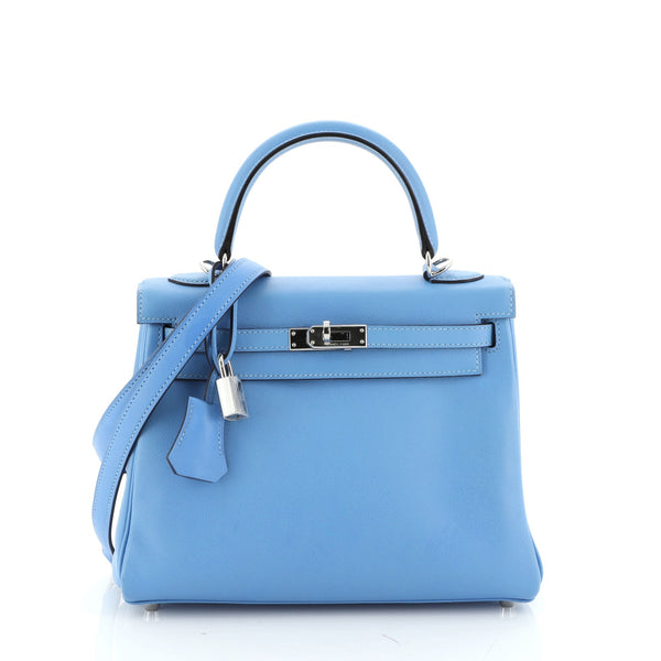 Hermes Kelly Handbag Blue Swift with Palladium Hardware 25 Blue 2108154