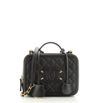 Filigree Vanity Case Quilted Caviar Medium