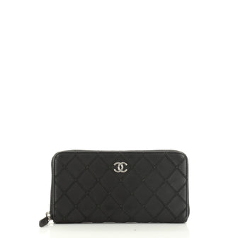 Double Stitch Zip Around Wallet Quilted Lambskin Long