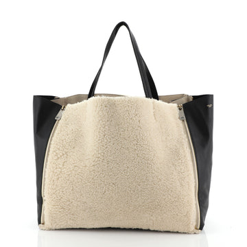 Horizontal Gusset Cabas Tote Shearling and Leather Large