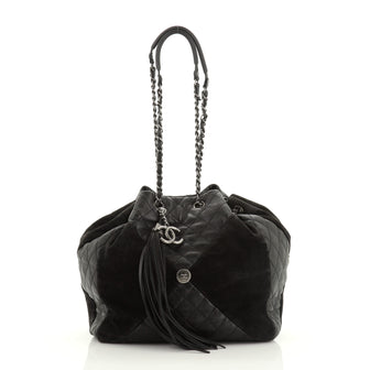 Patchwork Drawstring Bag Leather and Suede Medium