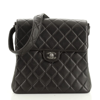 Vintage Double Sided Shoulder Bag Quilted Lambskin Large