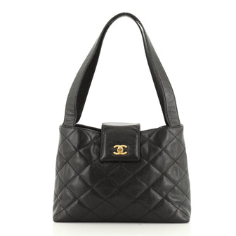 Vintage CC Lock Flap Shoulder Bag Quilted Caviar Medium