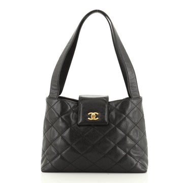 Vintage CC Lock Flap Shoulder Bag Quilted Caviar Medium