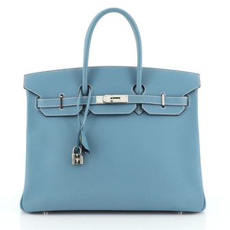 Birkin Handbag Bleu Jean Epsom with Palladium Hardware 35