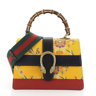Dionysus Bamboo Top Handle Bag Floral Jacquard with Leather Medium