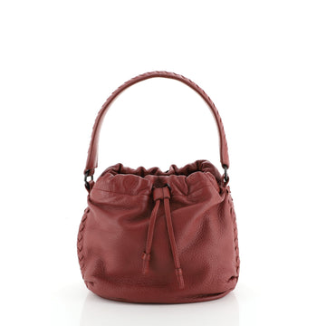 Drawstring Handle Bag Leather with Intrecciato Detail
