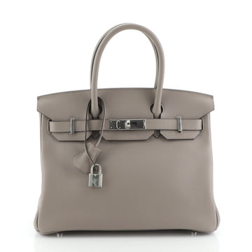Birkin Handbag Gris Asphalte Novillo with Palladium Hardware 30