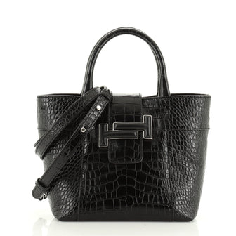 Double T Tote Crocodile Embossed Leather Mini