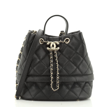 Rolled Up Drawstring Bucket Bag Quilted Caviar