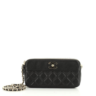 Vintage Mademoiselle Double Zip Clutch With Chain Quilted Sheepskin