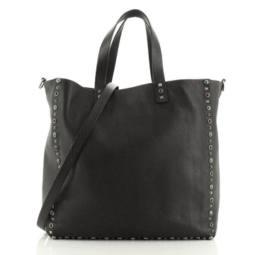 Rolling Rockstud Convertible Tote Leather with Cabochons North South