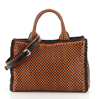Madras Convertible Open Tote Woven Leather Small