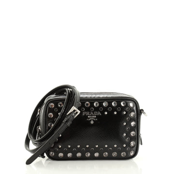 Zip Crossbody Bag Studded Vernice Saffiano Leather Mini
