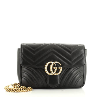 Pearly GG Marmont Flap Belt Bag Matelasse Leather