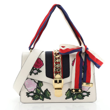 Gucci Sylvie Shoulder Bag Embroidered Leather Small