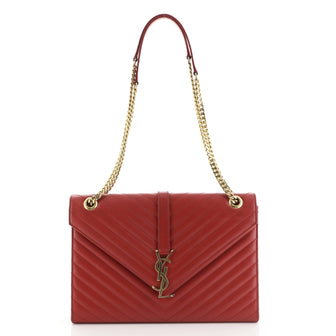 Saint Laurent Classic Monogram Envelope Satchel Matelasse Chevron Leather Large