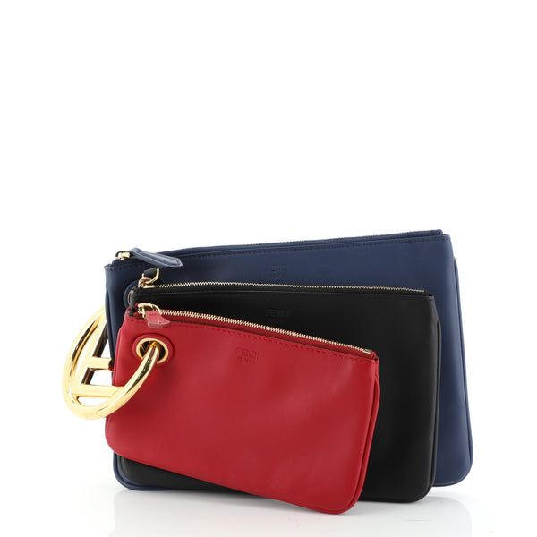 Fendi Triplette Pouch Set Calfskin Black 509751