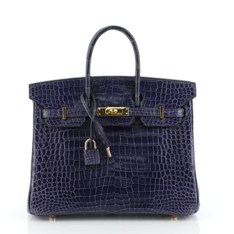 Birkin Handbag Bleu Abysse Shiny Porosus Crocodile with Gold Hardware 25