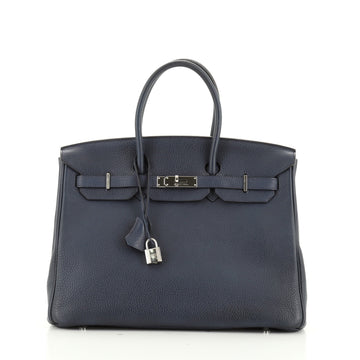 Hermes Birkin Handbag Blue Clemence with Palladium Hardware 35
