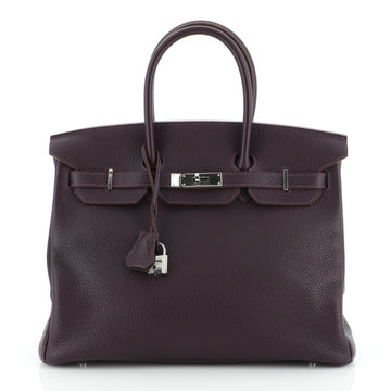 Birkin Handbag Raisin Fjord with Palladium Hardware 35