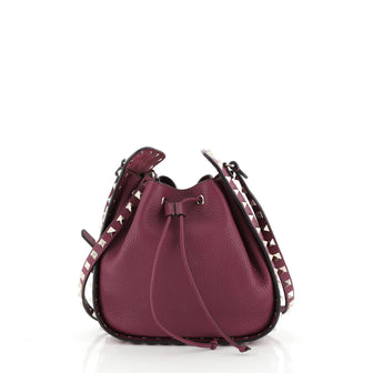 Rockstud Drawstring Bucket Bag Leather Small