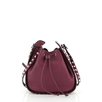 Rockstud Drawstring Bucket Bag Leather Small