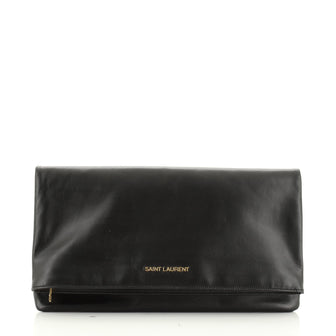 Letters Fold Over Clutch Leather