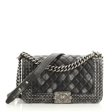 Paris-Dallas Boy Flap Bag Quilted Studded Distressed Calfskin Old Medium