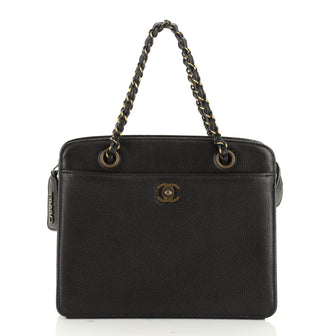 Vintage CC Lock Pocket Chain Tote Leather Small