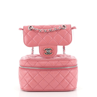 Zip Around Flap Backpack Quilted Crumpled Calfskin and PVC Small