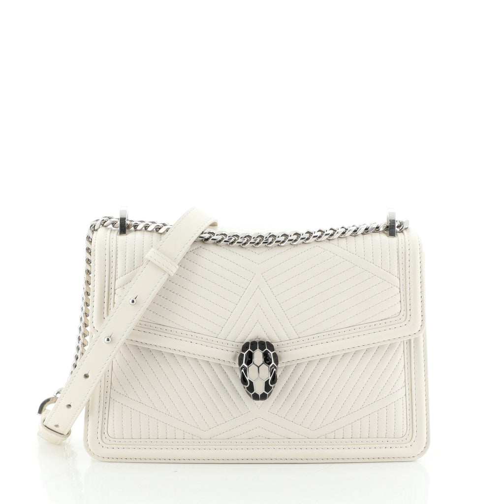 Bvlgari Serpenti Forever Quilted Leather Shoulder Bag In White