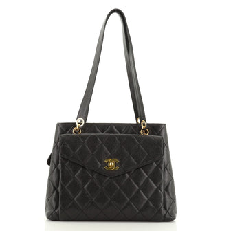 Chanel Vintage Front Pocket Shoulder Bag Quilted Caviar Medium