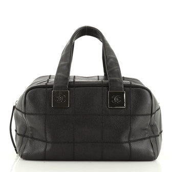 Chanel Square Stitch Bowler Bag Quilted Caviar Medium