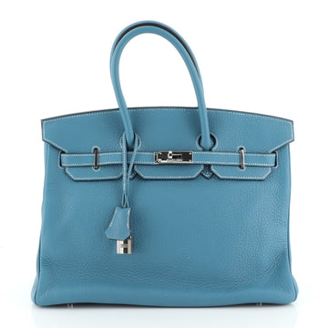 Hermes Birkin Handbag Blue Togo with Palladium Hardware 35
