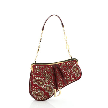 Christian Dior Vintage Saddle Frame Clutch Beaded Satin Mini