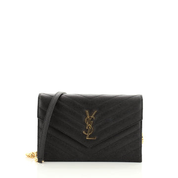 Saint Laurent Classic Monogram Wallet on Chain Matelasse Chevron Leather Small