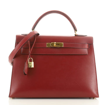 Hermes Kelly Handbag Red Box Calf with Gold Hardware 32